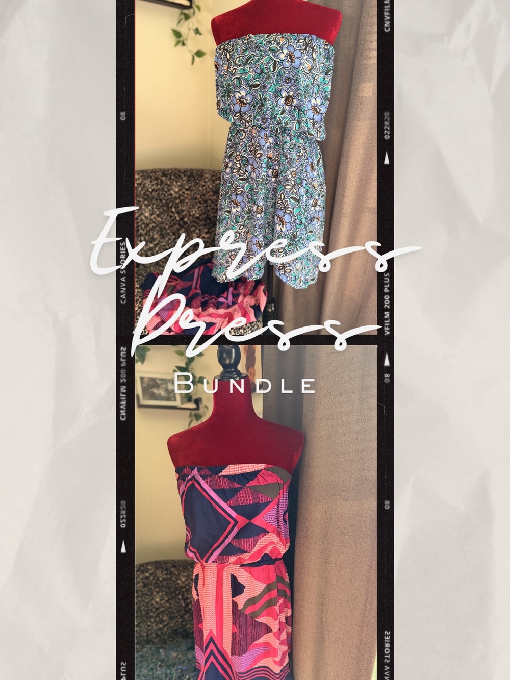 Strapless Floral & Geo Print Dresses Bundle